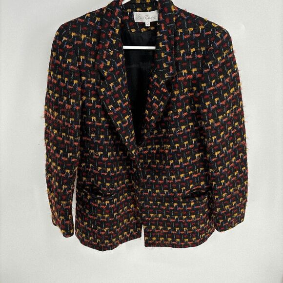 Emil Rutenberg Vintage Womens Wool Rainbow Black Plaid Knit Blazer Medium - Picture 1 of 5